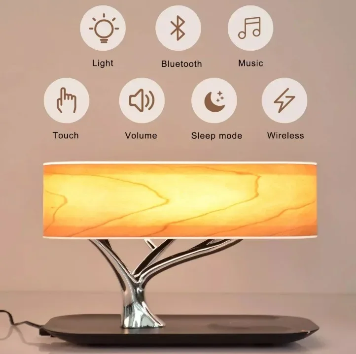 Holiday Promotional Tree Light Bt Speaker Table Lamp Wood Decorative Light for Home LED Wireless Charger Ce Modern 20 80 SMD2835