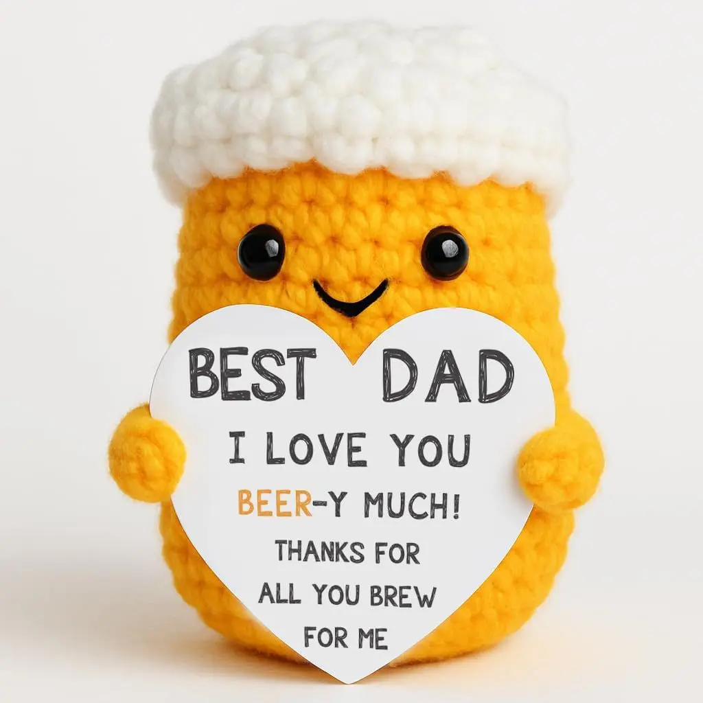 Muñeco de Ganchillo Adorable de Cerveza para Apoyo Emocional con Tarjeta, Adorno de Escritorio, Hecho a Mano, Tejido, Cerveza Positiva, Regalos de Navidad, Decoración del Hogar