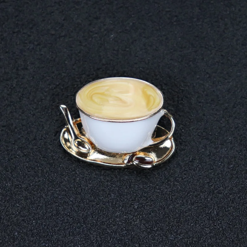 HUANQI Retro Brooch White Coffee Cup Tableware Enamel Drop Glaze Brooch Pin for Women Girls Creative Metal Accessories 2024