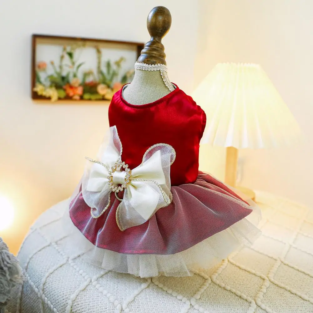 Dog Princess Costume,red green,Dog Princess Dress With Bow Decoration And Traction Ring,For Small Medium Dogs,Pet Supplies