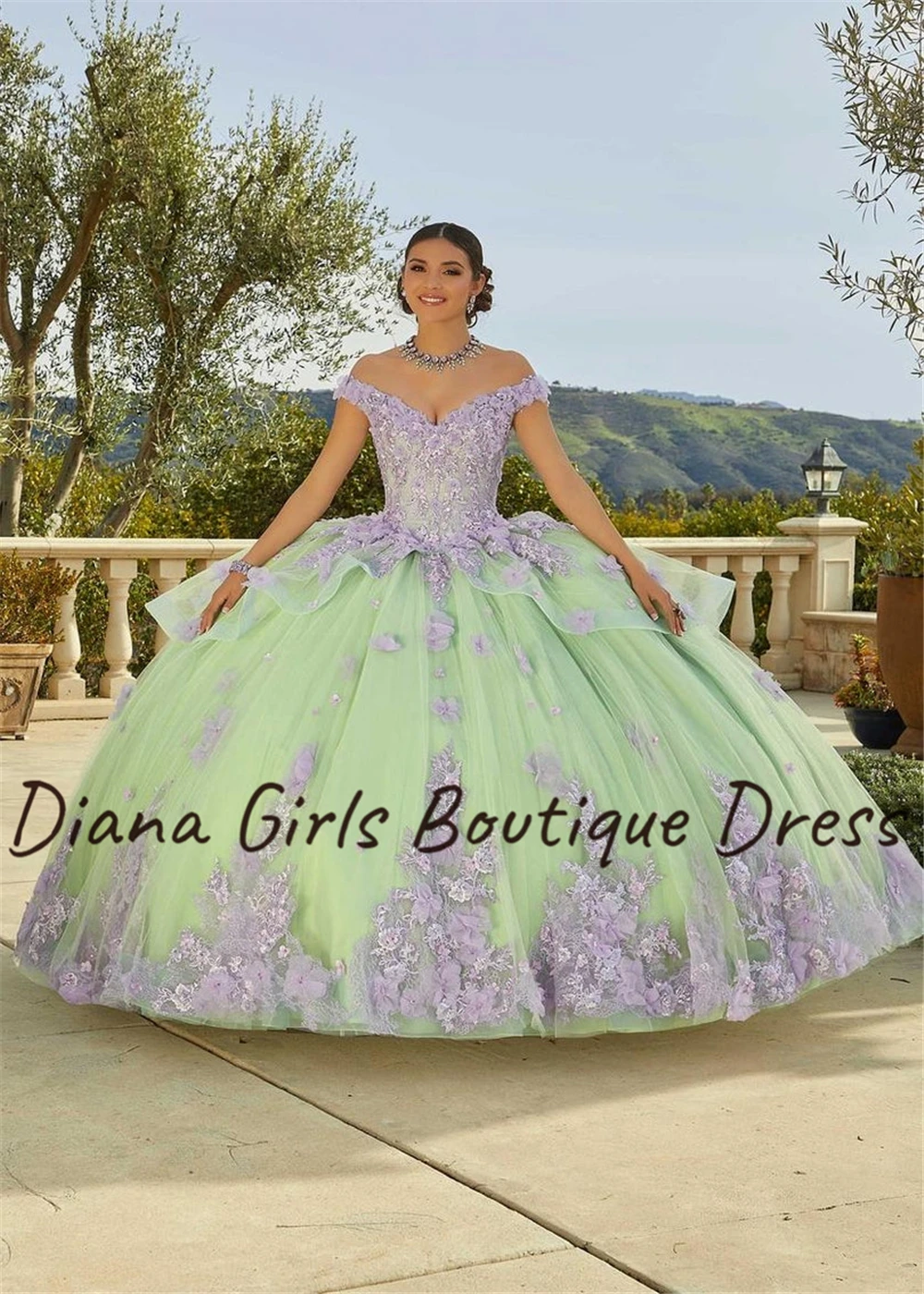 Robes de mariage personnalisées vertes élégantes, robe de RhQuinceanera, appliques en dentelle florale, cape de perles, robe douce mexicaine