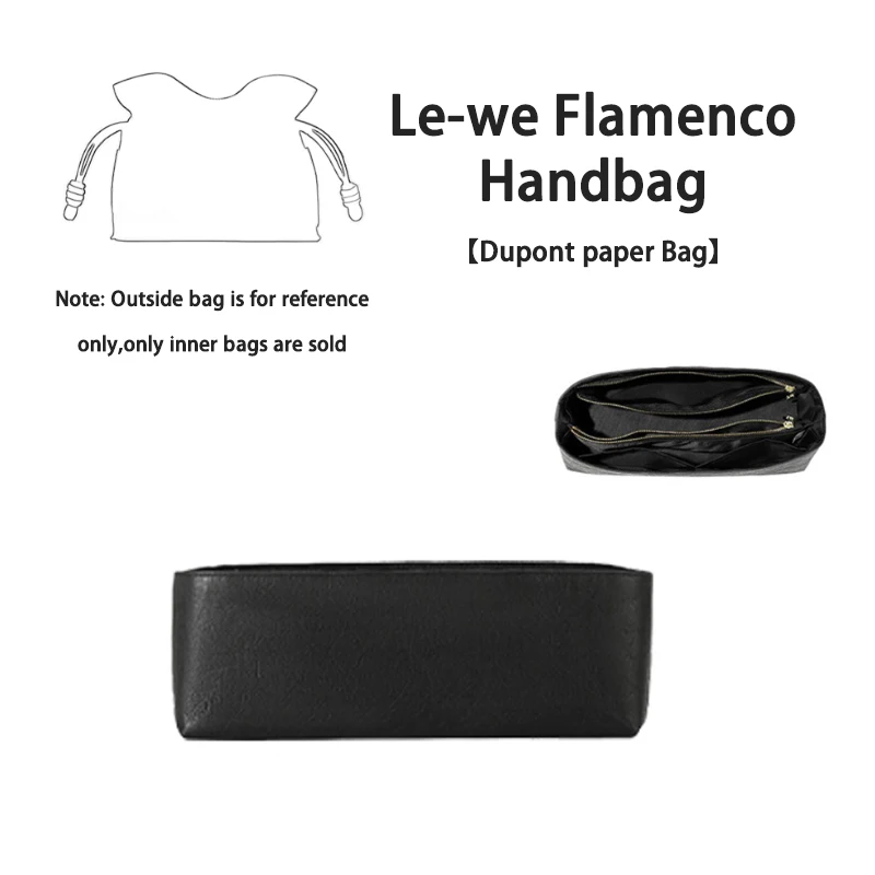 EverToner For Le-we Flamenco Handbag Inner Liner Black Dupont Paper Support Bag Zipper Closure Ladies Storage Insert Organizer