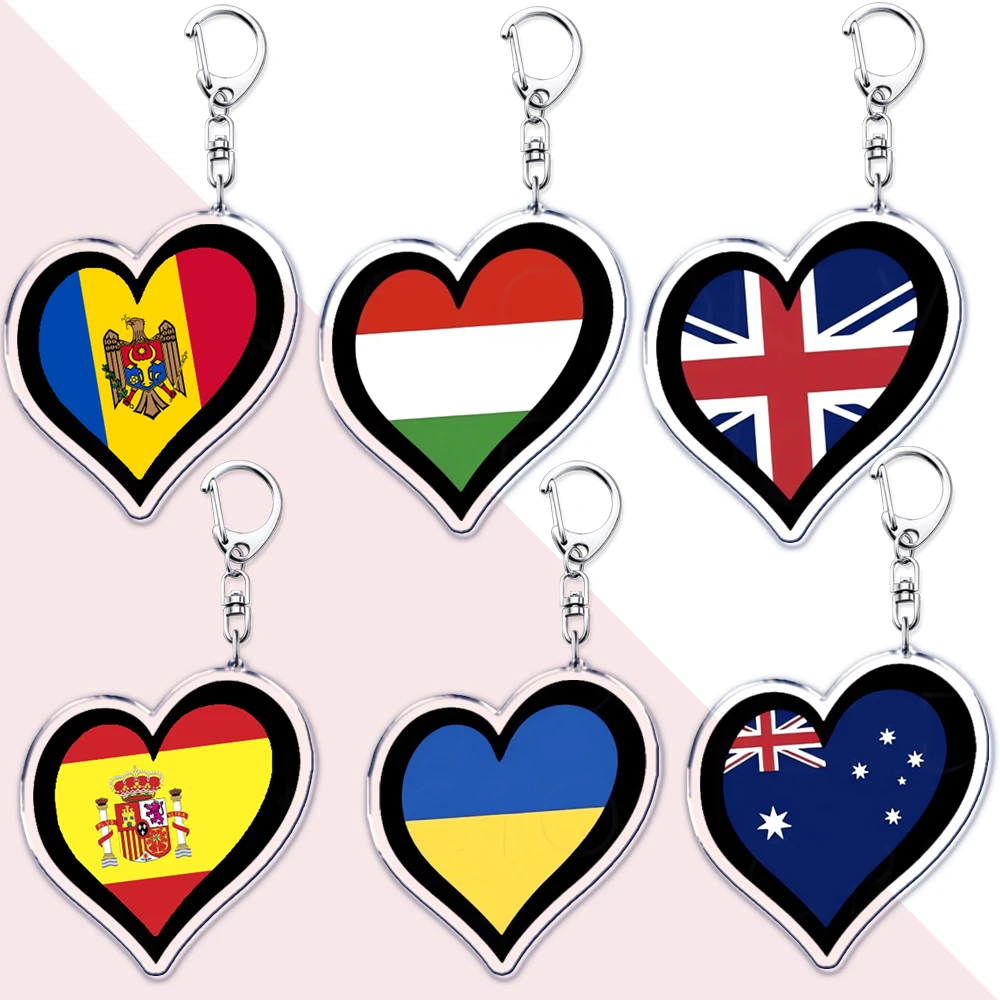 2026 I Love Eurovision Song Contest Keychains for Accessories Esc Country Heart Jewelry Key Chain Keyrings Friends Fans Gifts