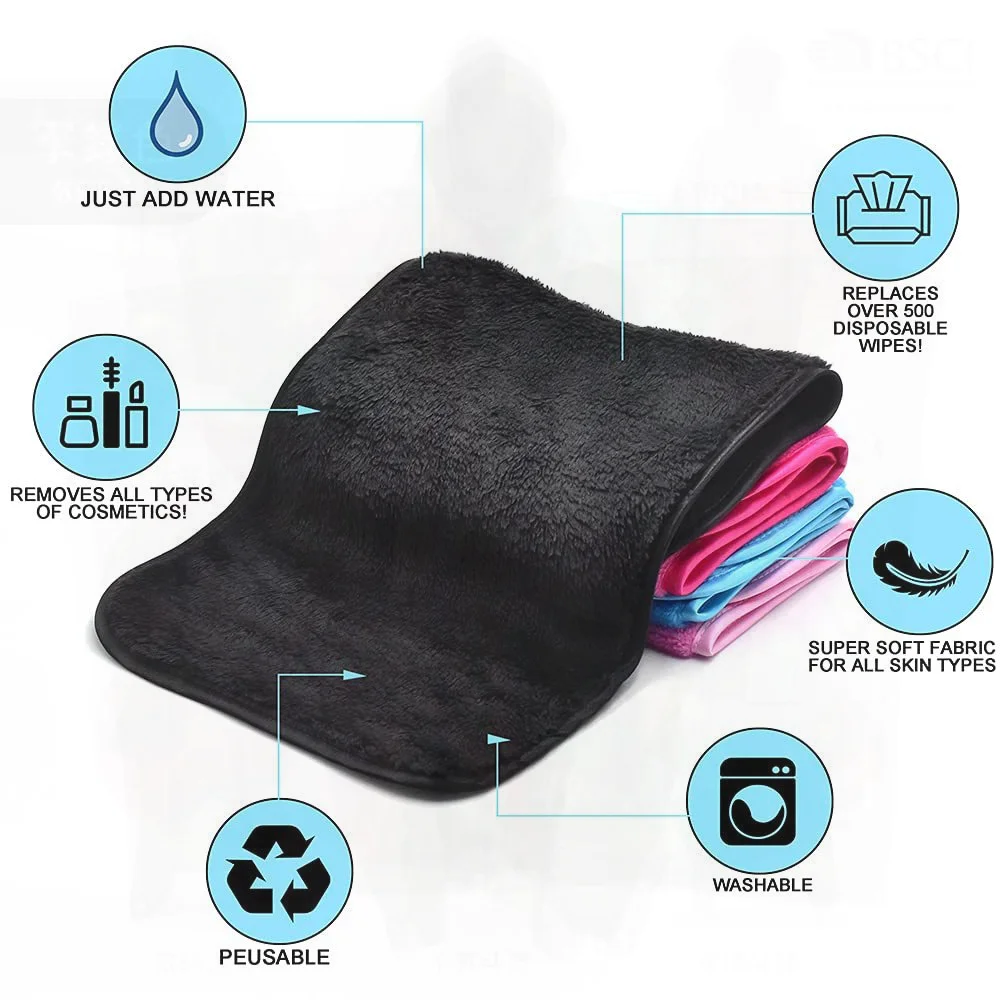 منشفة مزيل المكياج من الفلانيل الناعمة المصنوعة من الألياف الدقيقة، حافة خالية من الوبر، مريحة من البوليستر للجنسين، عبوة واحدة، خيارات متعددة الألوان