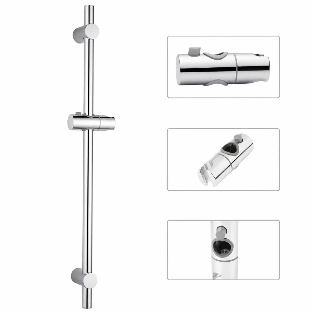 Adjustable Height Shower Head Holder Polished Chrome Silver Handheld Shower Bracket Polished Finish 360 Degree Rotation