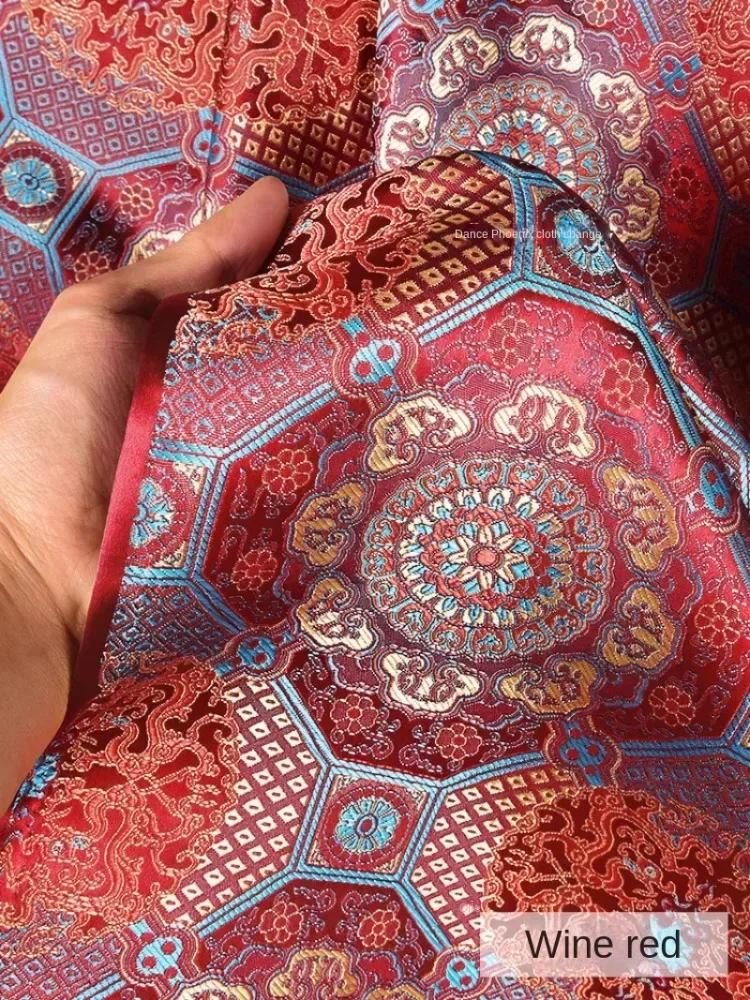 Brocade Jacquard Fabric Wine Red Crisp Jacket Hanfu Apparel Sewing Fabric Wholesale Cloth Meters Diy Material