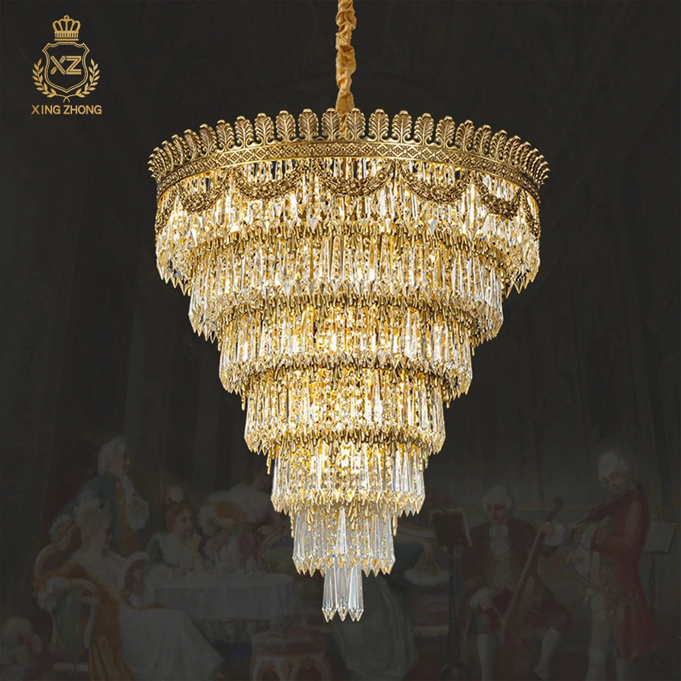 European Duplex Stairwell Hotel Luxury Crystal Spiral Big Pendant Light French Villa Living Room Loft Copper Pendant Lamp