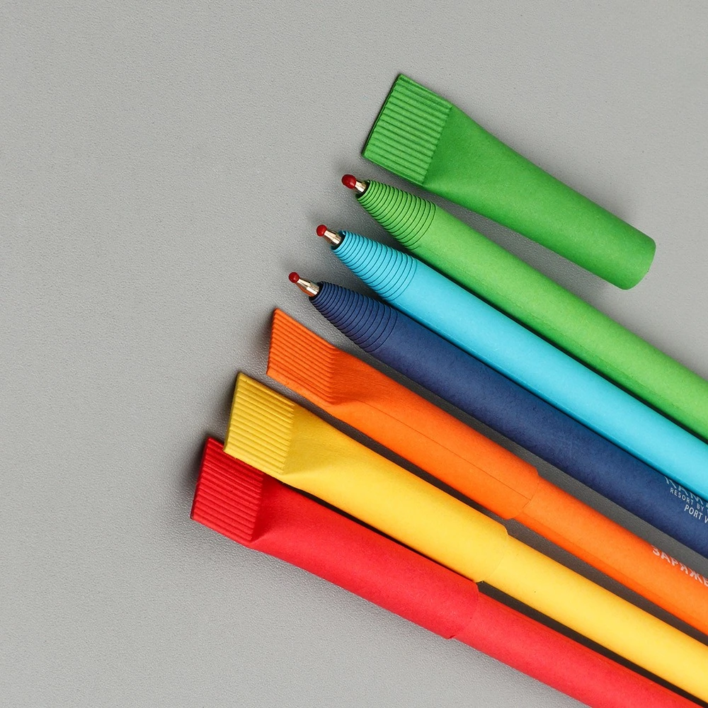 24 Pcs Wholesale Natural Paper Tube Pen, Hotel Advertising Pen Kraft Paper Insertion Sleeve Paper Tube Ballpoint Pen Custom
