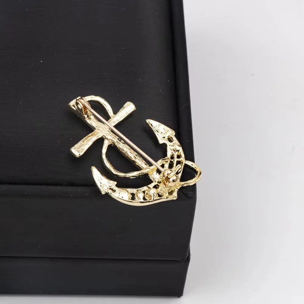 Vintage Naval Rudder Anchor Brooch Rhinestone Men's Suit Shirt Collar Lapel Pin Metal Brooch Business Badge Jewelry Accessories view 4