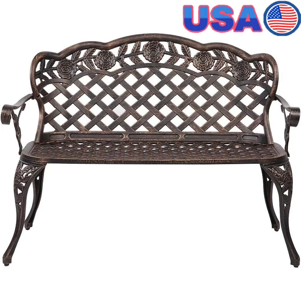 Antique Aluminum Outdoor Bench Metal Lounge Chair Garden Patio Loveseat Retro Style Comfortable Seating Porch Park Lawn