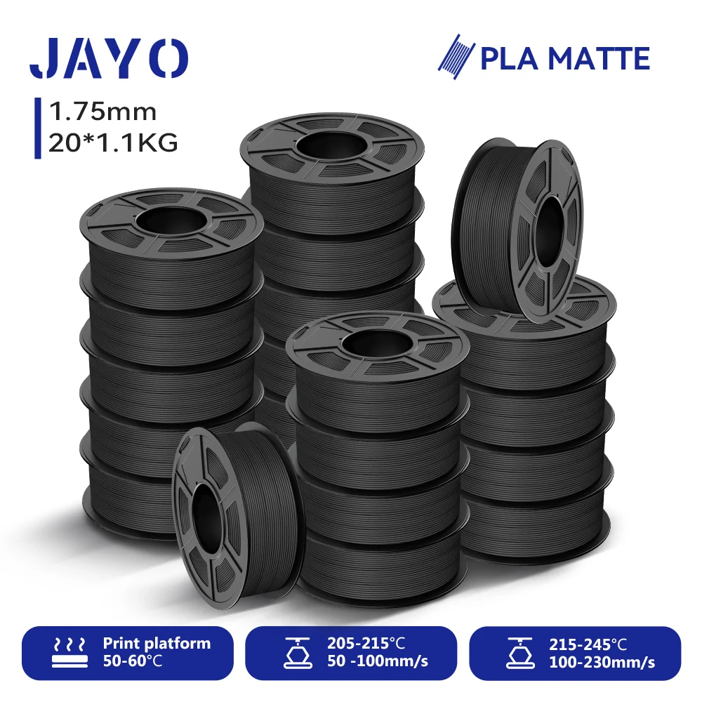 JAYO 20 rollen 3D PLA mat/hoge snelheid PLA mat printerfilament 1,75 mm netjes gewonden PLA met matte afwerking print voor 3D-printer