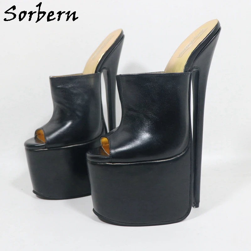 Sorbern Customized 24Cm High Heel Slippers For Women Open Toe Fetish Shoes Real Leather Special Arch