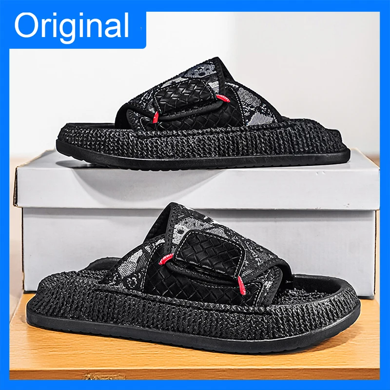 

Мужские летние шлепанцы: новые, дышащие, для пляжа и спорта, комфортные, с мягкой подошвой, нескользящие, с открытым носком, без запаха, уличные сандалии для подростков