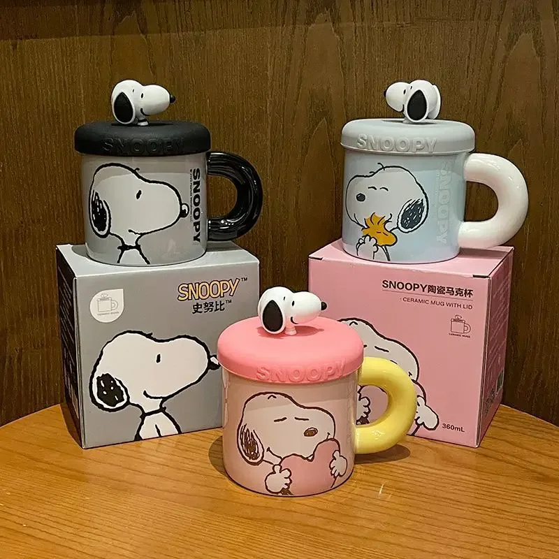 Caneca cerâmica portátil do Snoopy, Amendoim bonito do anime, Copo de água dos desenhos animados, Café com leite, Beber, Casa, Casal, Chaleira do escritório