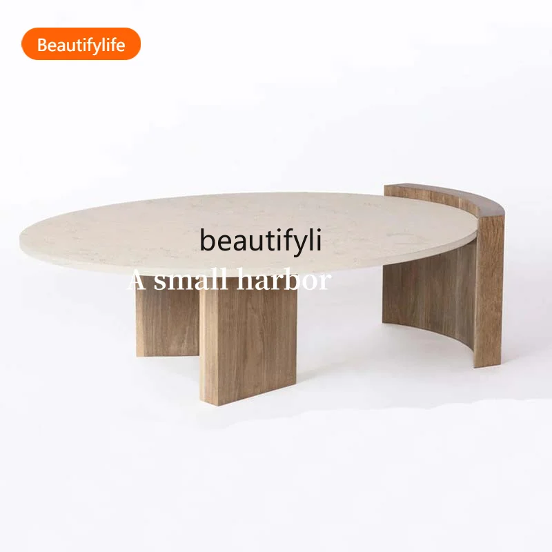 

Мраморный журнальный столик во французском стиле для гостиной, небольшой квартиры, светлая роскошь, круглый, винтажный, из массива дерева, минималистский