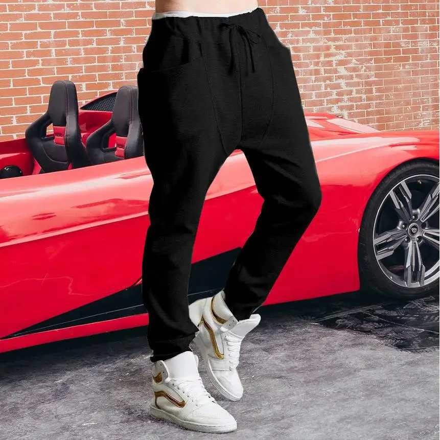 

Men's Ankle Length Haren Pants Casual Sports Couple Cotton Knitted Trousers Slim Fit mid Waist Belted Loose Leg Sle