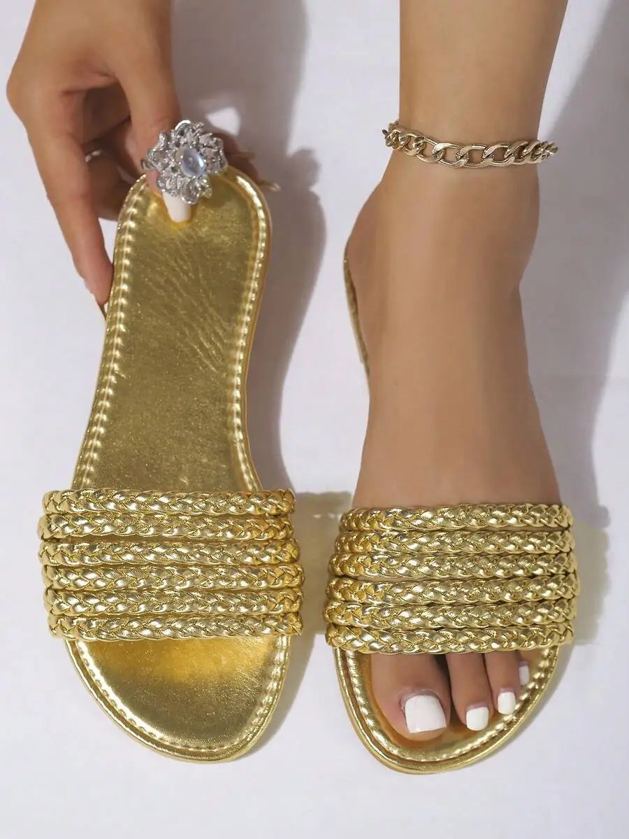 

Womens Flat Open Toe Woven Sandals Slip-On Beach Summer Slippers