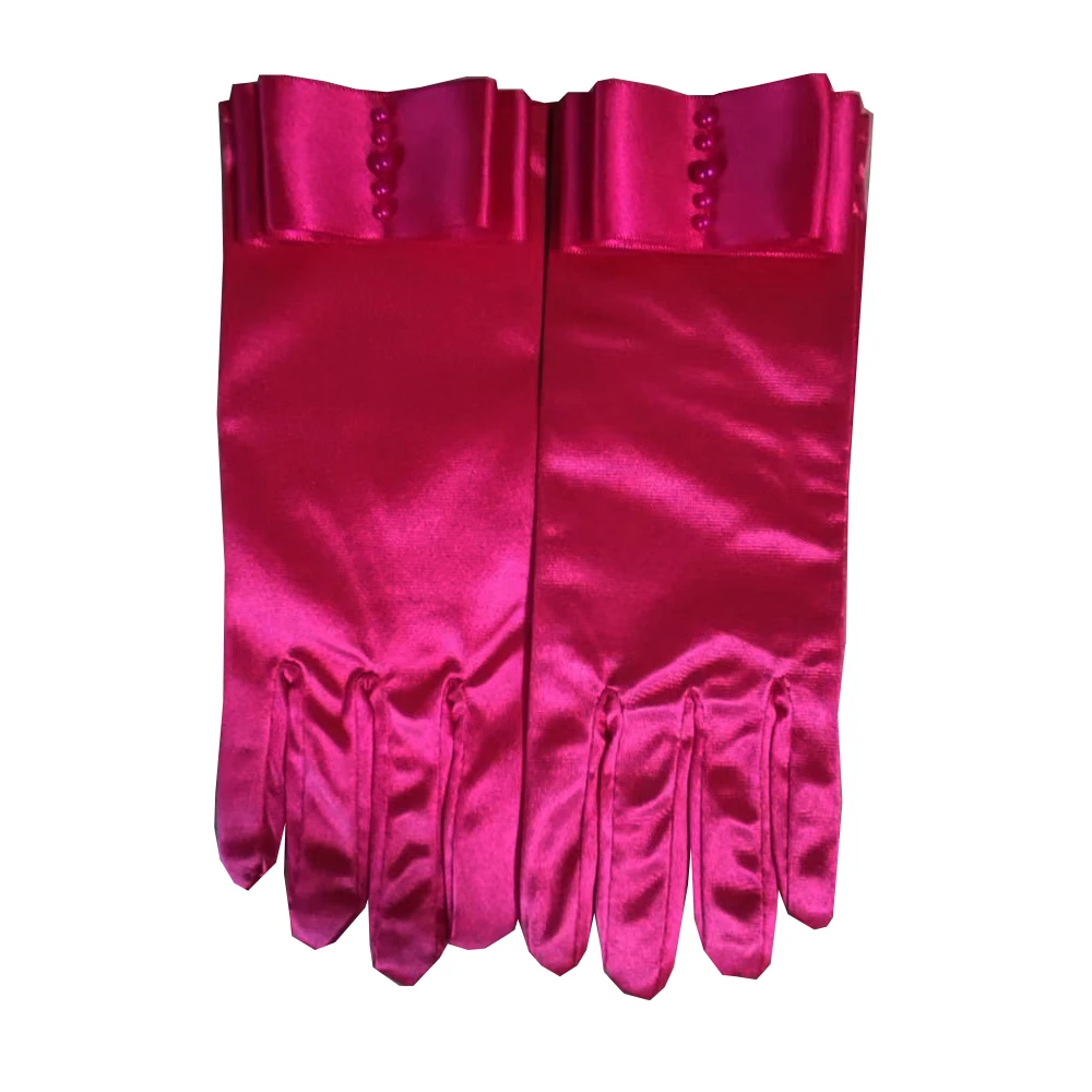 Guantes cortos de satén con lazo para mujer, manoplas elegantes de Color sólido, rosa, negro, blanco, fiesta de graduación, boda y novia, Protector de verano