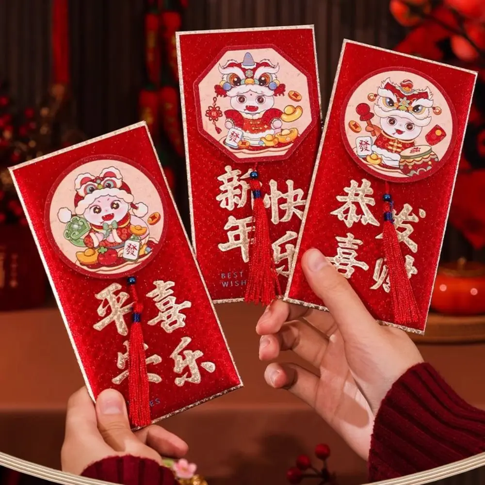 2 pezzi 3D 2025 Busta rossa per Capodanno Zodiaco cinese Benedizione Anno del serpente Busta per soldi Festival di Primavera HongBao
