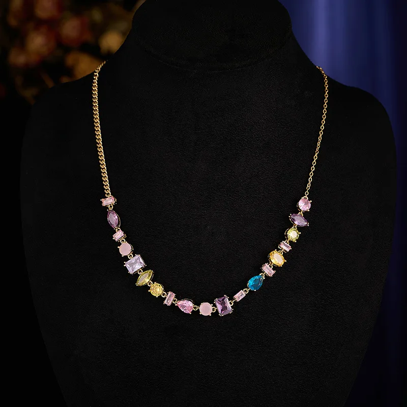 Dopamine candy-colored necklace bracelet set, a niche and high-end sweet collarbone chain bracelet necklace