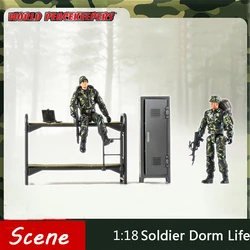 1/18 Scale Soldier Dormitory Living Scene Set Cabinet Bed For 3.75‘’ Action Figure Collection Display DIY Toy