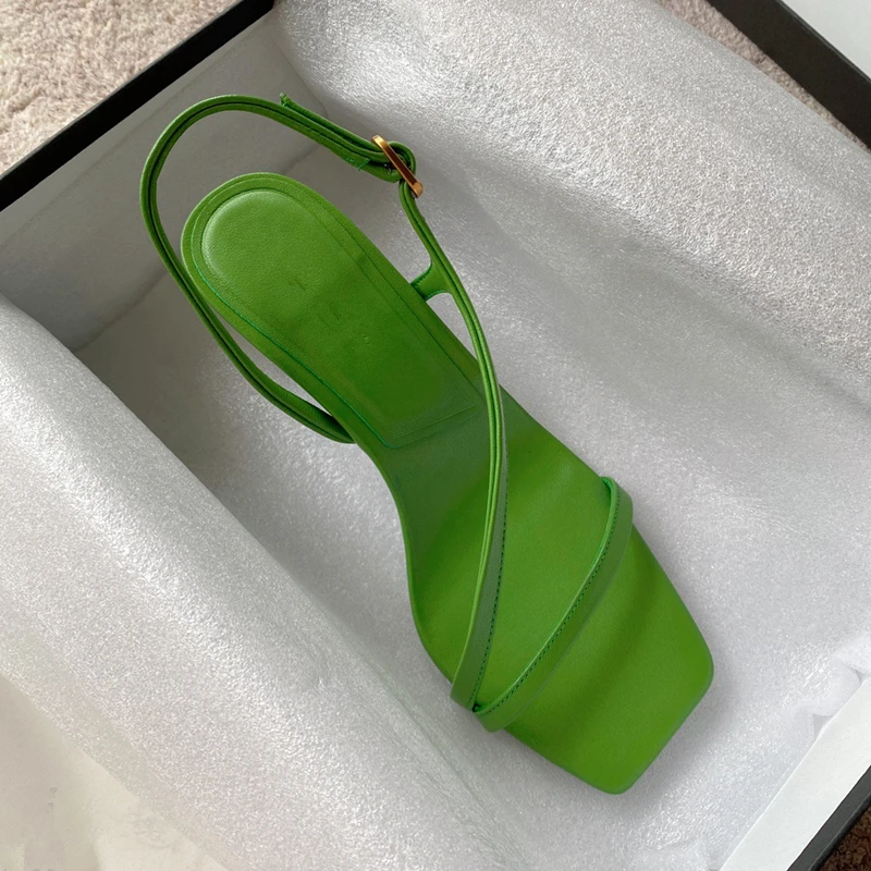 Dave&Di Ins Fashion Blogger Green Retro Stiletto Sandals Women Genuine Leather Casual Office Lady High Heel Shoes For Summe