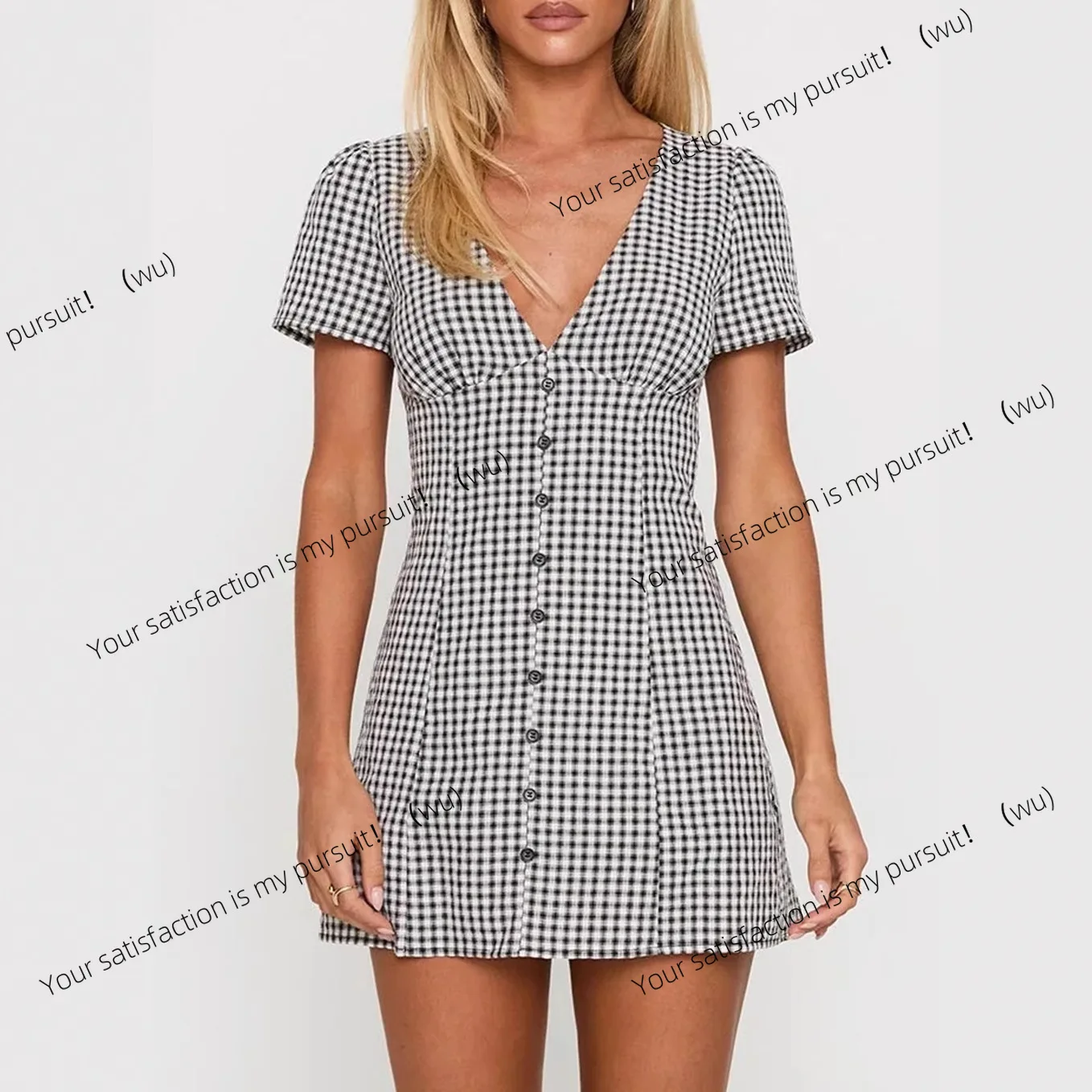 

Сексуальное черно-белое клетчатое платье с v-образным вырезом на талии, дизайн, ниша, темперамент, облегающий крой