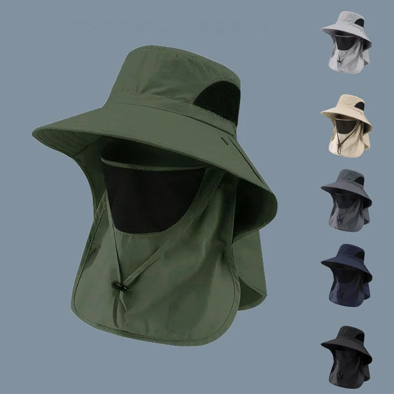 Sun Protection Bucket Hat Neck Protector One-piece Fishing Hiking Hat Outdoor Breathable Bucket Hat Windproof Large-brimme