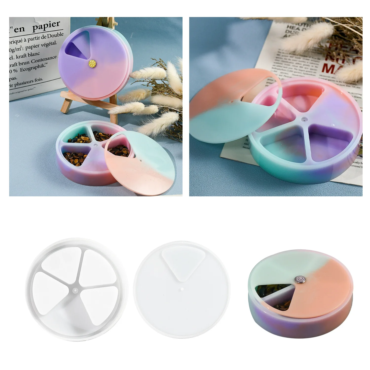 Round 4-Cell Medicine Box Silicone Mold Handmade Creative Storage Box Epoxy Resin Molds DIY Crafts Home Desktop Decoration Tools