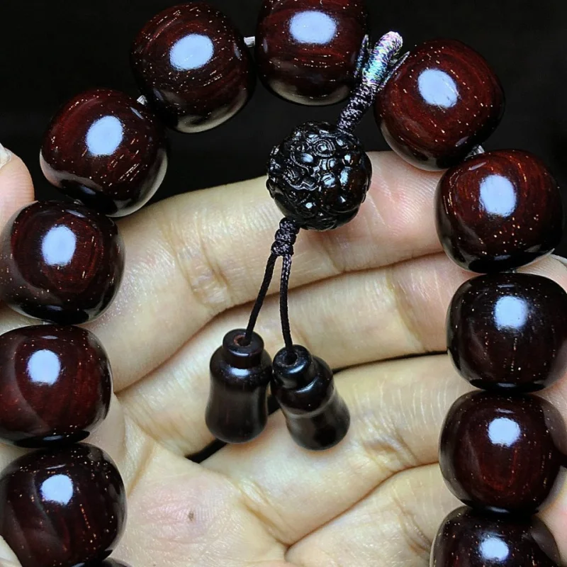 Authentic Indian small-leaf -style bracelet 1314 with multiple golden stars, vintage rosewood Buddhist bead brac
