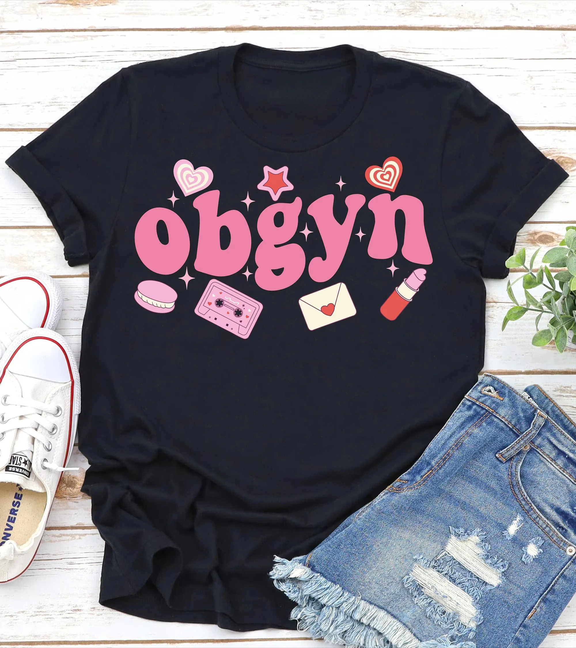 Obgyn Nurse Valentine'S Day Fashion T Shirt Groovy Obstetrician Gynecologist Valentines Obstetric Valentine Funny Ob Gyn Gift