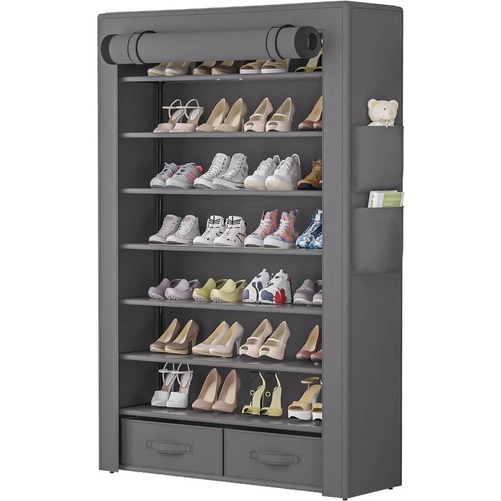 Shoe Rack Storage Cabinet 32 Pairs Organizer Shelf Tall Shoes Large Free Standing Racks Vertical Shoe Holder Stand Cover Two