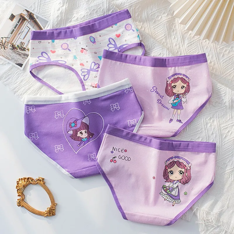 4 Stück weiche, antibakterielle Baumwoll-Slips für Kinder und Mädchen, Höschen mit Cartoon-Print, atmungsaktive Unterwäsche für Kinder von 3–16 Jahren – Detail 10