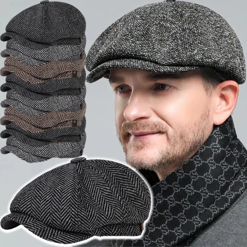 

Retro Fashion Berets Men Autumn Winter Warm Wool Hat Herringbone Flat Cap Classical Artist Painter Hats Male Beret Caps Gorras