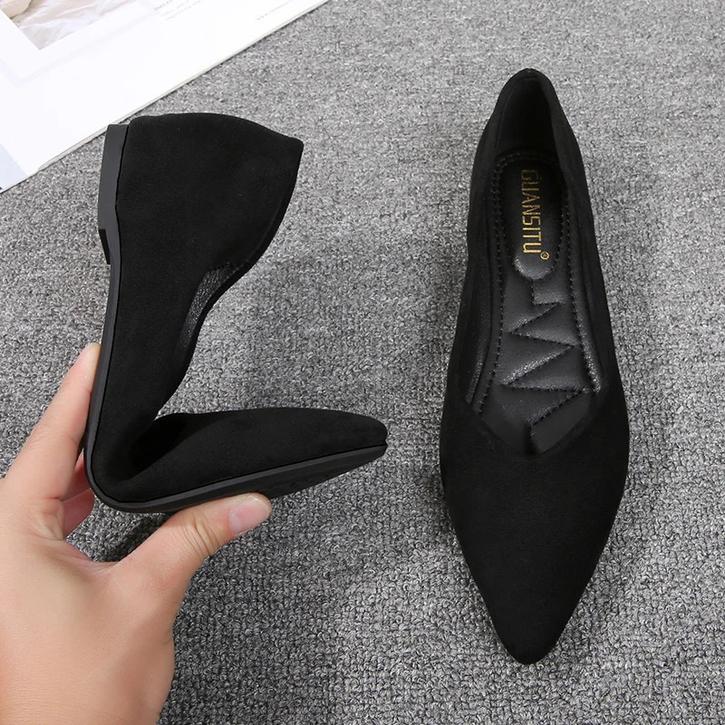 Women Flats Working Flat Shoes Black Blue Pointed Toe Slip on Soft Sole Large Size 43 44 45 46 Small Size Girl\'s Shoes 31 32 33