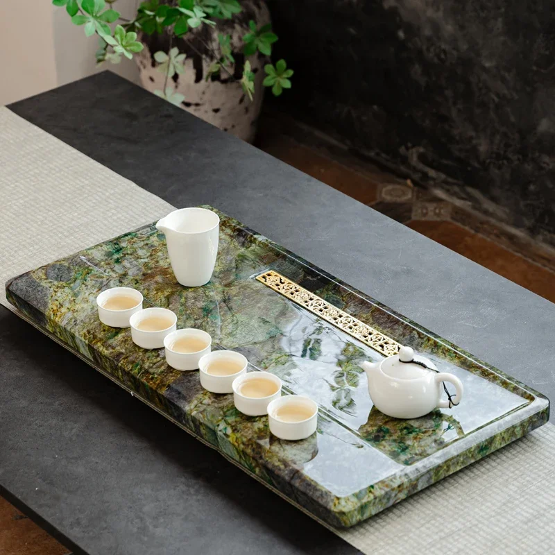 a*-Ceremony Marble Tea Tray Pot Drainage Stone Chinese Green Ash Living Room Tea Tray Hospitality Coasters Home Products/.