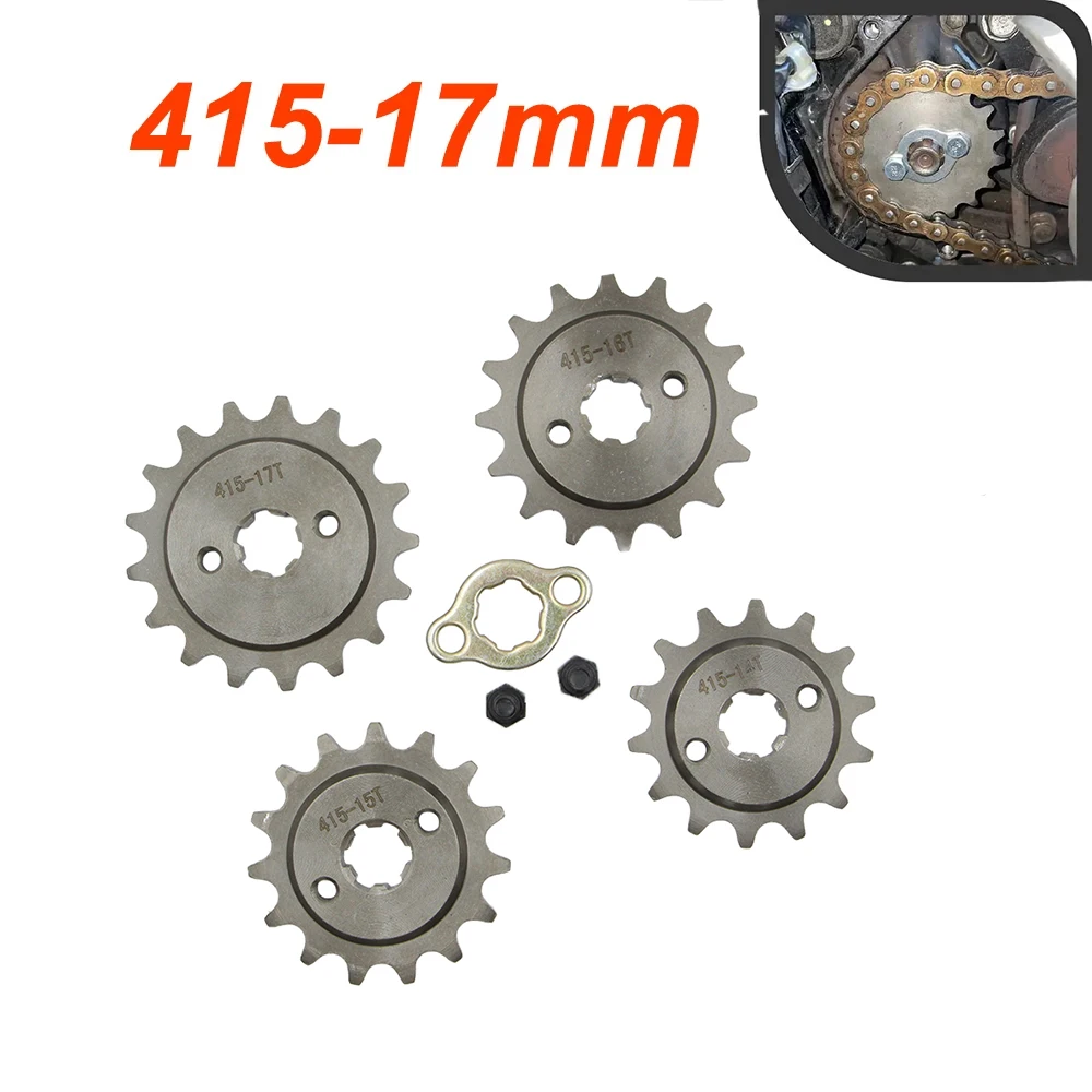 415 Chain Front Sprocket 17mm Spline Shaft 14T 15T 16T 17T Motor Bike Sprocket With Lock Plate Nut For Pit Dirt Bike ATV Quad