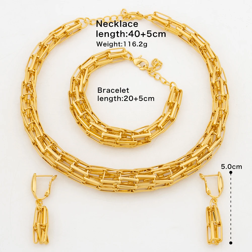 Dubai Jewelry Set Women Fashion Gold Color Thick Necklace African Earrings Bracelet Ring Bride Banquet Wedding Party Jewelry