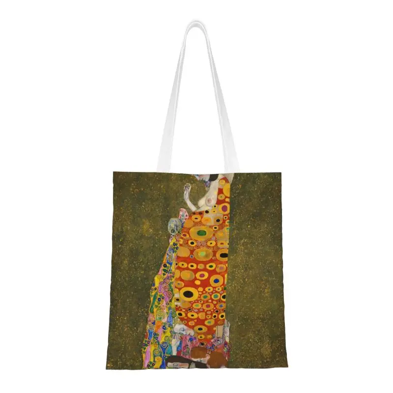 Fashion Gustav Klimt Shopping Tote Bag Reusable Hope II Canvas Groceries Shopper Shoulder Bag