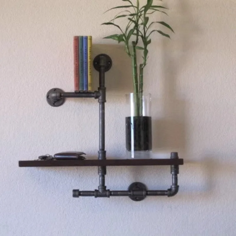 

Wrought iron water pipe, bookshelf, wall-mounted solid wood shelf, shelf