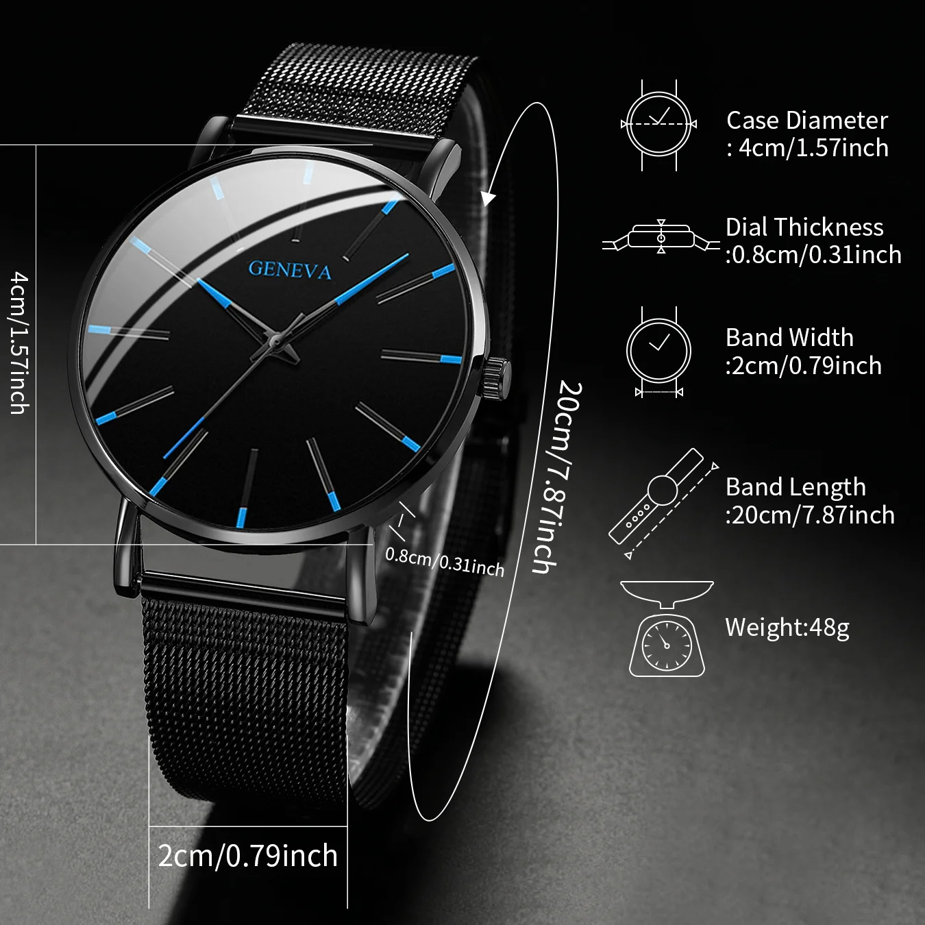 5PCS Men Business Watches Fashion Black Mesh Belt Man Quartz Watch Bracelets Set（Without Box） image 5