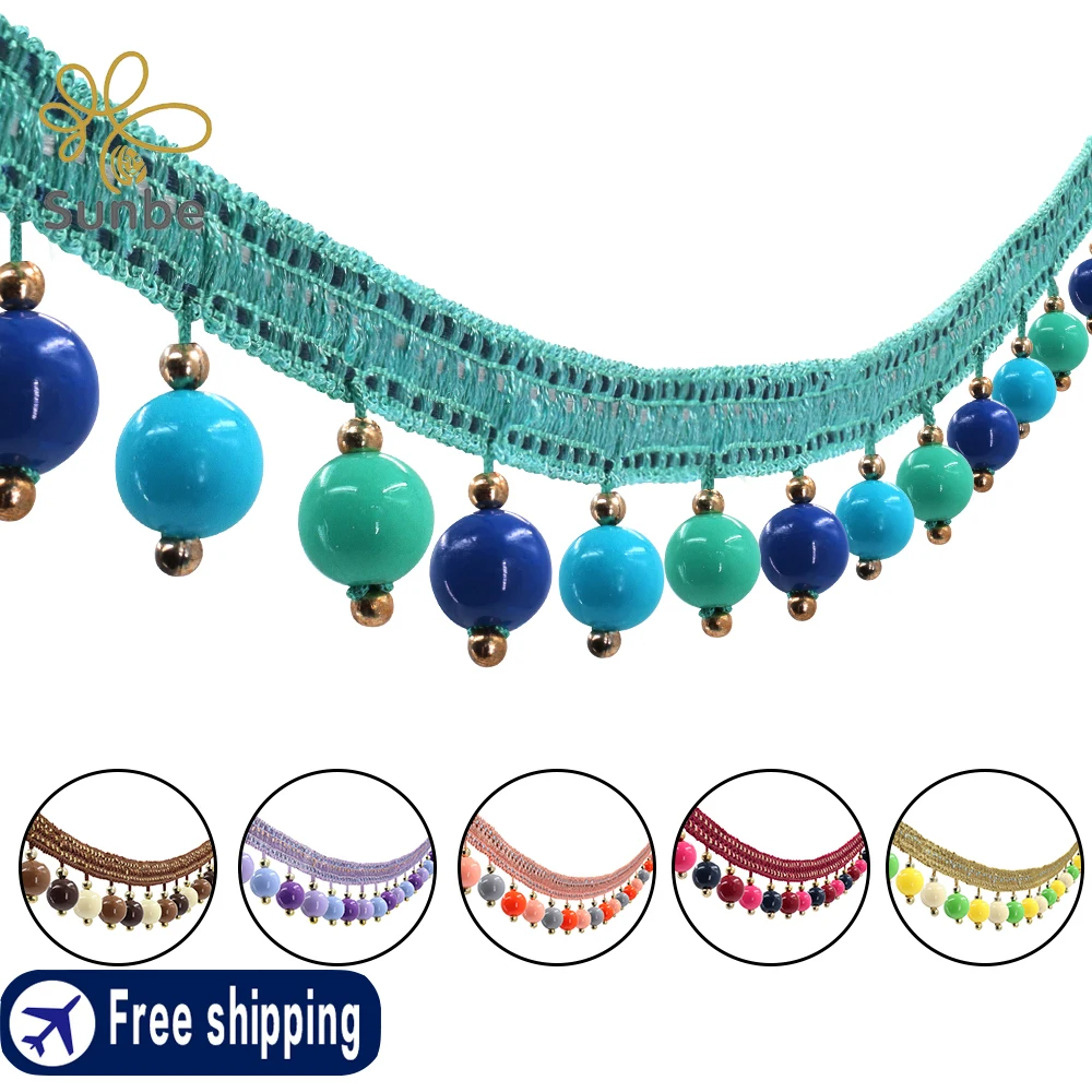 3 Yards Dopamine Style Fringe Trim Colorful Plastic Beads Pom Poms for Curtain Lampshade Pillowcase Decoration Rainbow Tassel Em