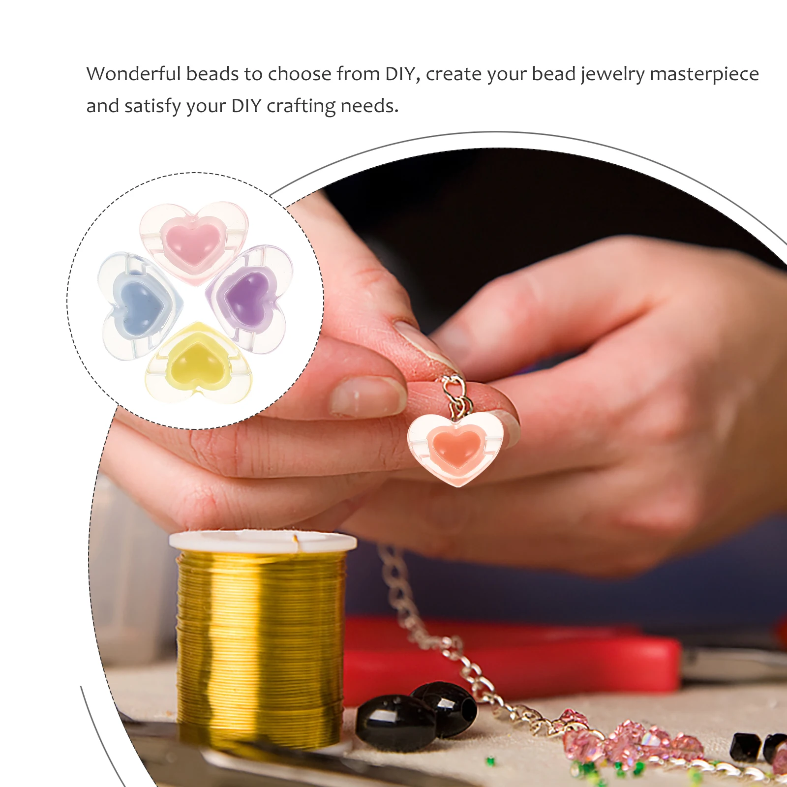 

100pcs Heart Shape Beads Jewelry DIY Craft Charms Loose Acrylic Kawaii Aesthetic Delicate Small Decorative Bead Accessories