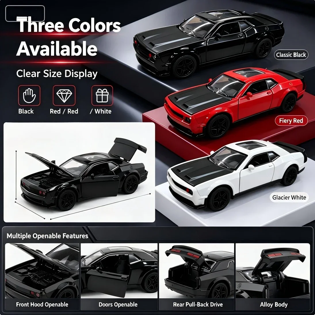 Metal Classic Muscle Car Diecast Model Pull-Back Power Open Doors Scale Collectible Vehicle Christmas Gifts Office Tabletop