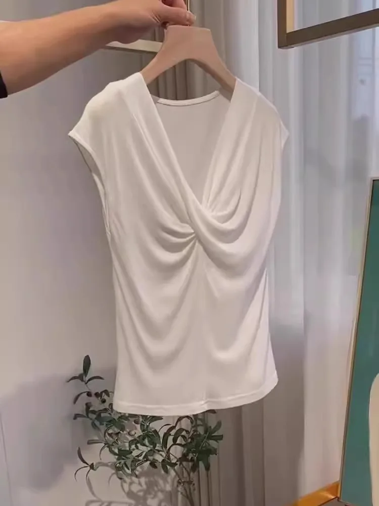 

Летняя женская футболка с узлом, повседневный топ с коротким рукавом, модный универсальный топ для города, корейская версия, приталенный крой