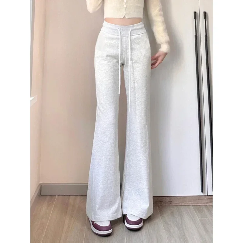 Pop Pop High Waist Flared Pants Women's Spring New Style Slimming Casual Commuter Fashion Sports Trousers White Grey Nine Points