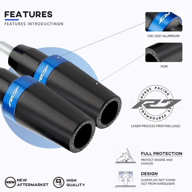 Frame Slider Crash Protector for YAMAHA YZFR7 R7 2024 Motorcycle Engine Guard Falling Protection Bobbins Pad YZF-R7 2021-2024