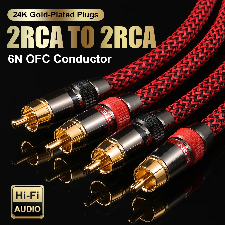 QINCROWN 1 Paar 2-RCA-zu-2-RCA Hi-Fi-Stereokabel, 6N OFC Stecker-zu-Stecker, vergoldete Stecker, für Verstärker, Fernseher, Auto-Audio. – Detail 1