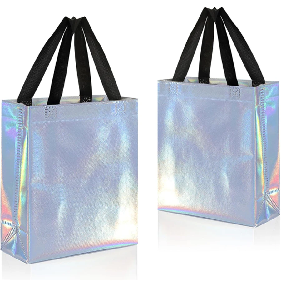 Regenbogen-Geschenktüte mit Griff, mittelgroß (20 x 10 x 25 cm), glatte, wiederverwendbare Geschenktüte mit Griff, Party-/Geburtstags-/Hochzeitsgeschenktüte