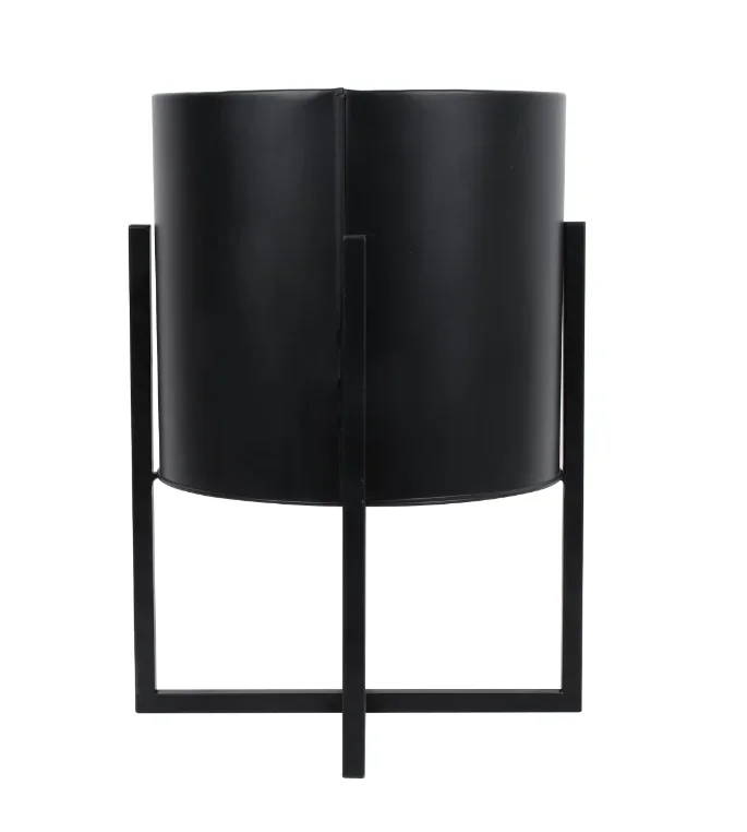 

NEW 11 inch Black Round Metal Planter with Stand, 11" Length x 11" Width x 15" Height